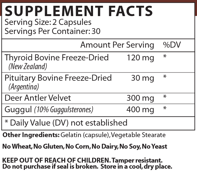 Thyroid Pituitary Plus Supplement Facts Label
