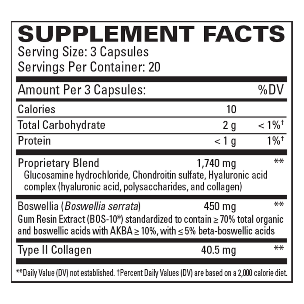 Collagen Joint Complex Supplement Facts Label