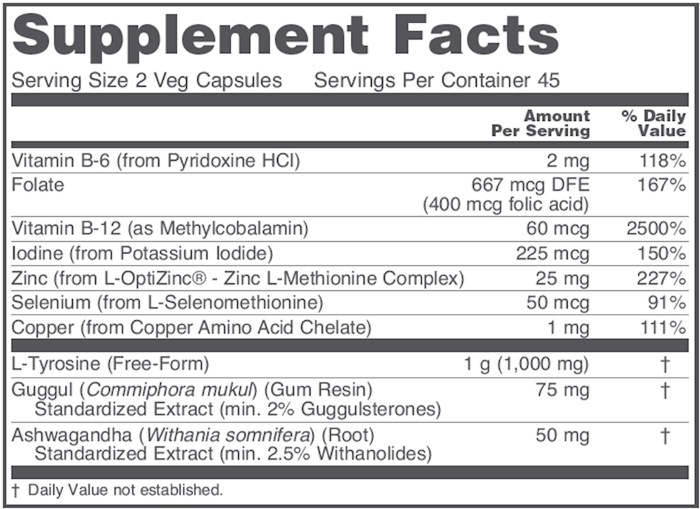 Ortho Thyroid™ Supplement Facts Label