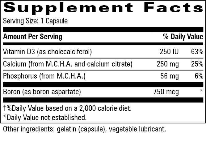 M.C.H.C. Caps with D Supplement Facts Label
