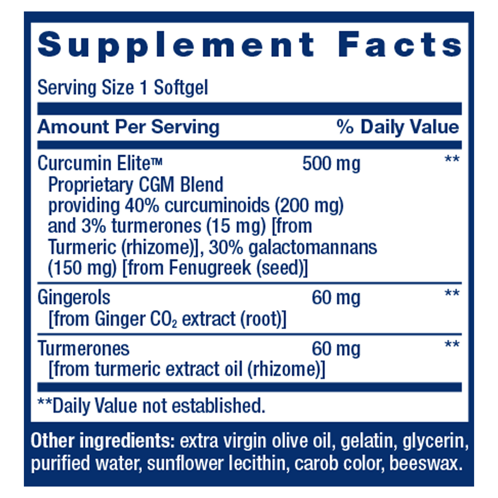 Advanced Curcumin Elite Supplement Facts Label
