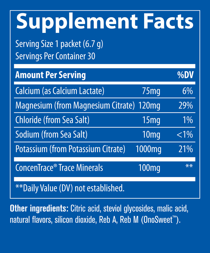 Hydro Pak Keto Potassium Formula Stick Packs Supplement Facts Label