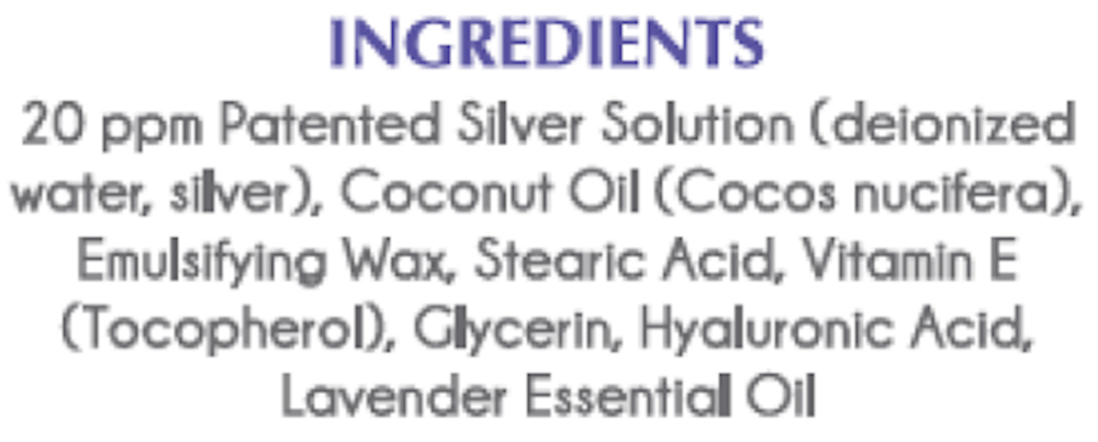 Silver Biotics Skin Cream Lavender Supplement Facts Label