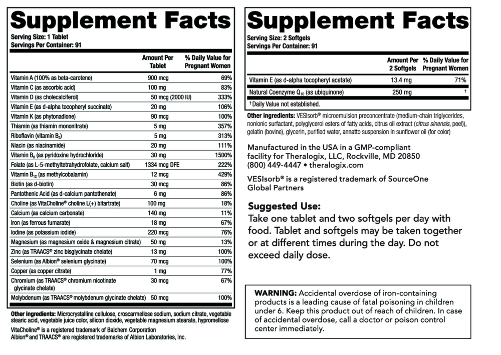 TheraNatal OvaVite Preconception Vitamins Supplement Facts Label