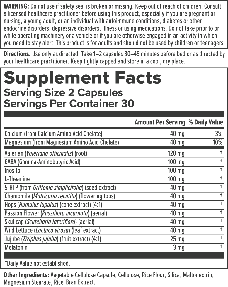 Sleep Factors Supplement Facts Label
