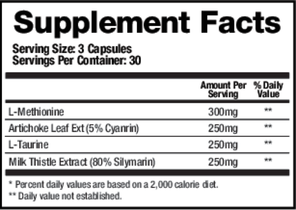 Support Liver Supplement Facts Label