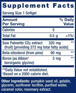 PalmettoGuard® Saw Palmetto and Beta-Sitosterol Supplement Facts Label