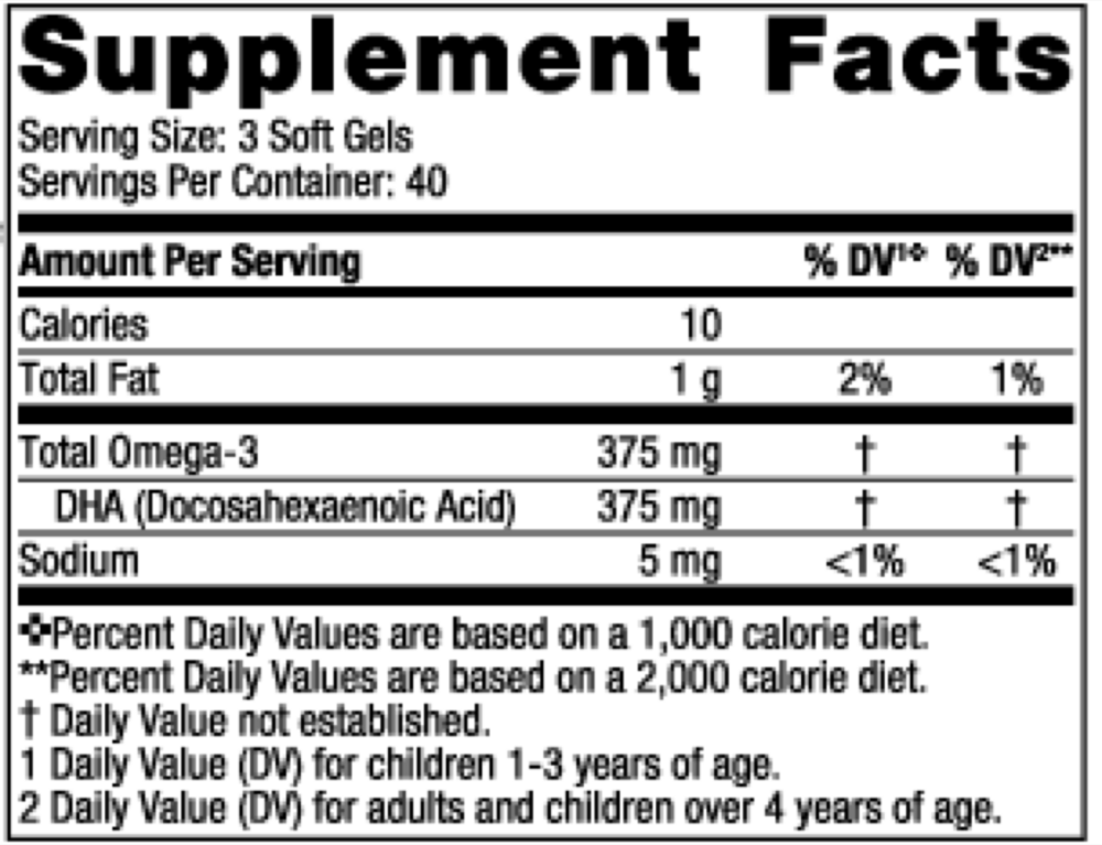 Children's DHA Vegetarian Supplement Facts Label