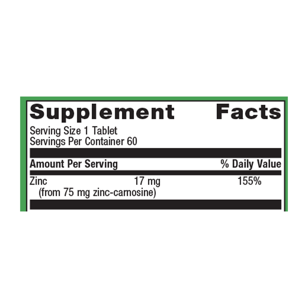 Zinc Carnosine Complex Supplement Facts Label