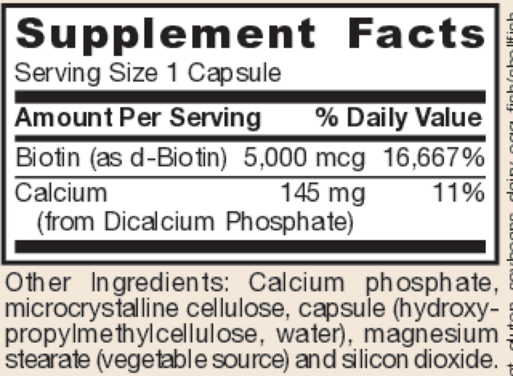 Biotin Supplement Facts Label