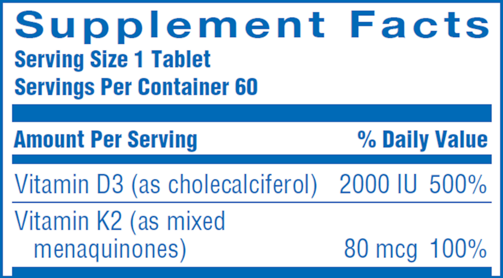 ULTRA K2-D3 Supplement Facts Label