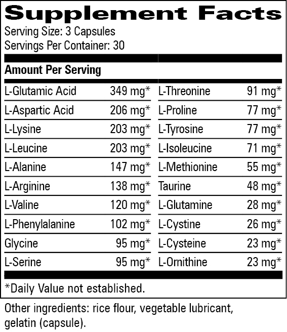 Amino Blend Supplement Facts Label