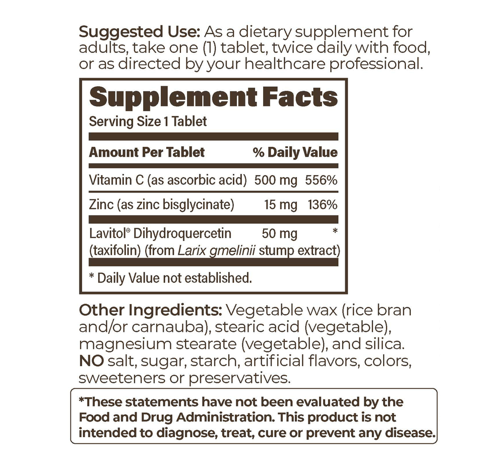 Taxifolin Complex SR Supplement Facts Label