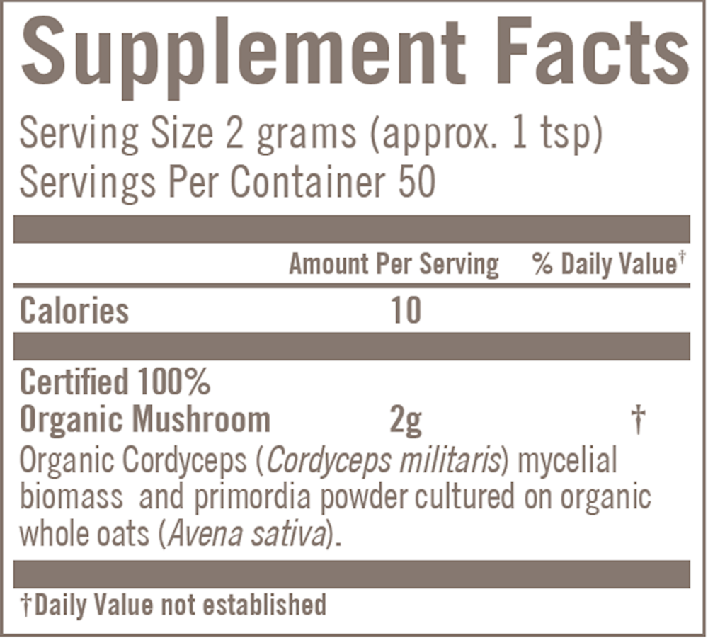 Cordyceps militaris Supplement Facts Label
