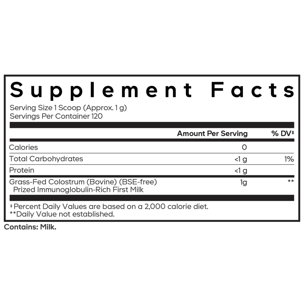 Colostrum Powder Supplement Facts Label