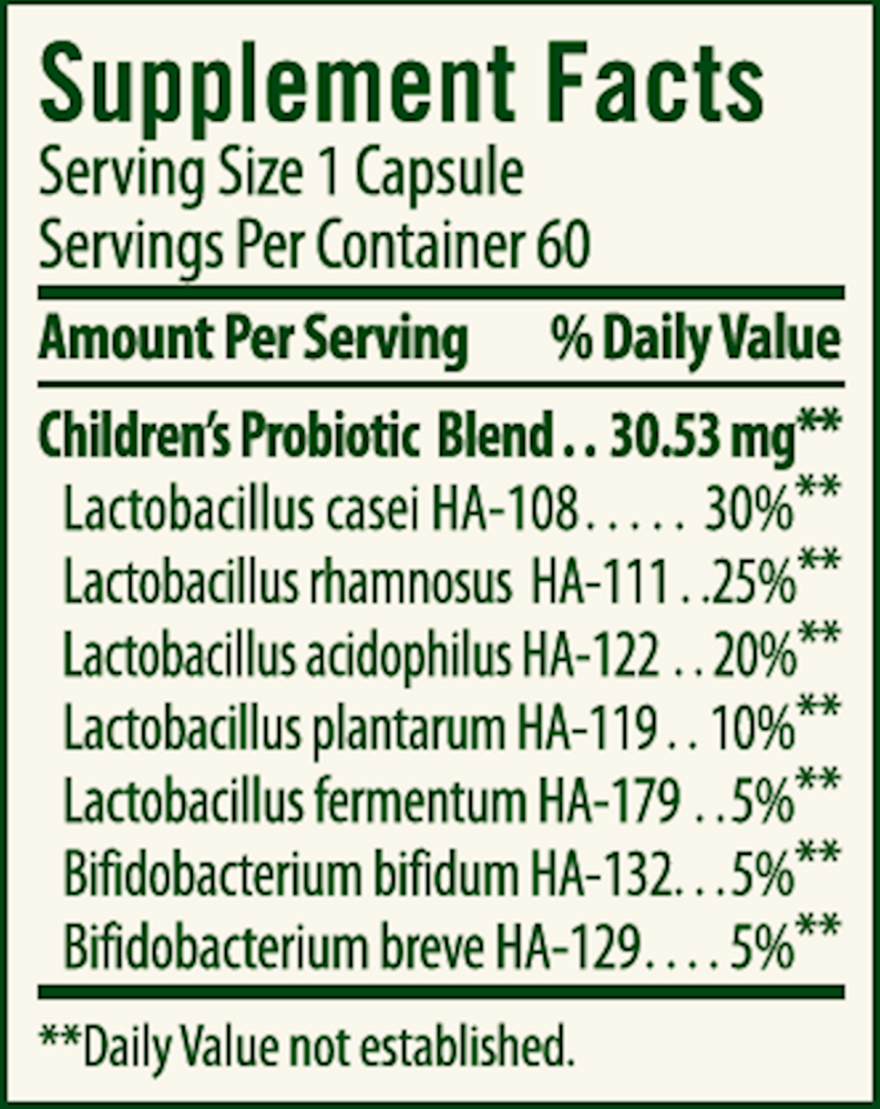 Children's Blend Probiotic Supplement Facts Label