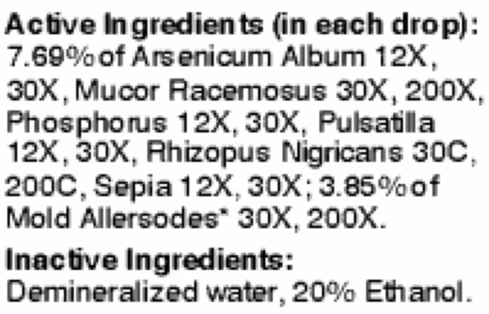 Mold Antigens Supplement Facts Label