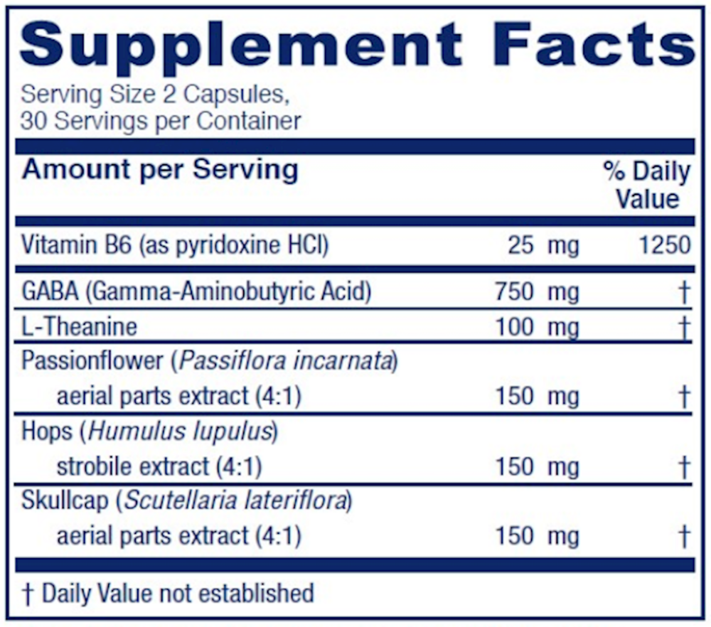 GABA Ease Supplement Facts Label