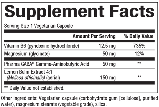 Stress Relax Mind Retreat Supplement Facts Label