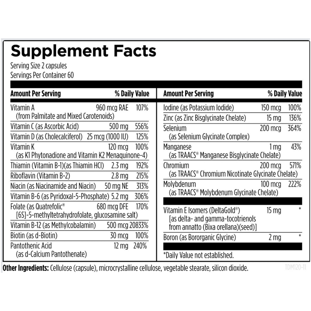 Twice Daily Multi Supplement Facts Label