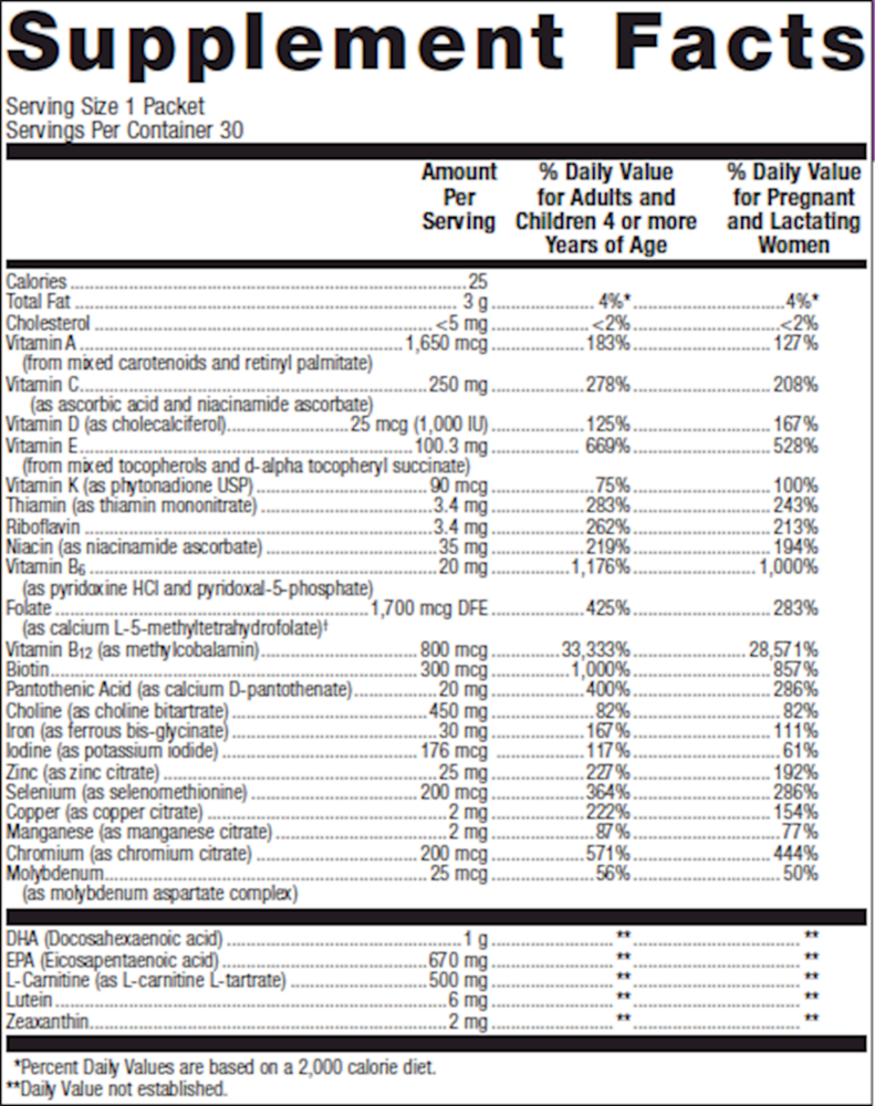Plus One Daily Prenatal Supplement Facts Label