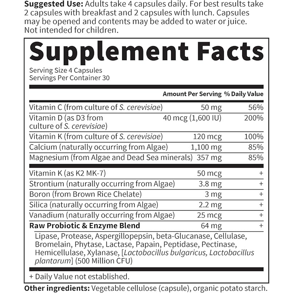 Vitamin Code Raw Calcium Supplement Facts Label