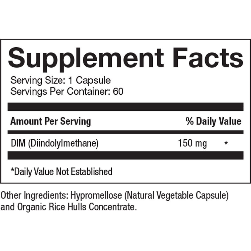 DIM 150 mg Supplement Facts Label