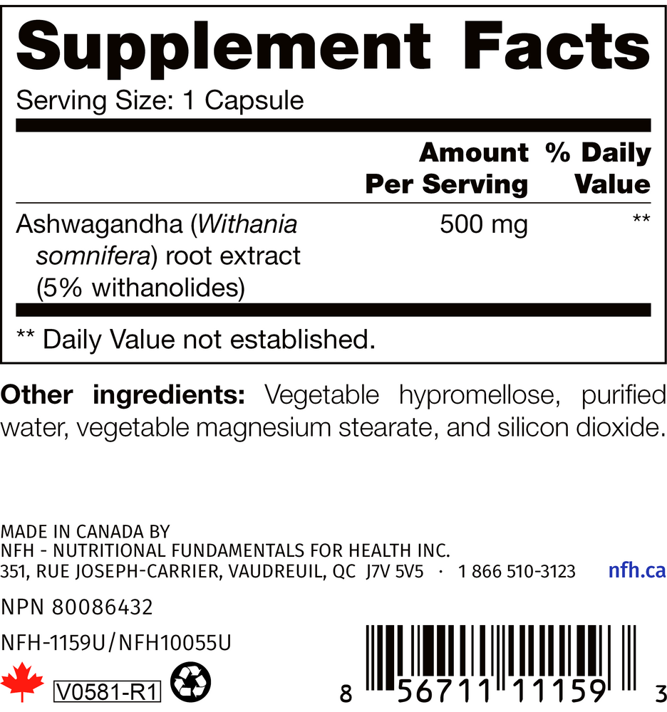 Ashwagandha SAP Supplement Facts Label