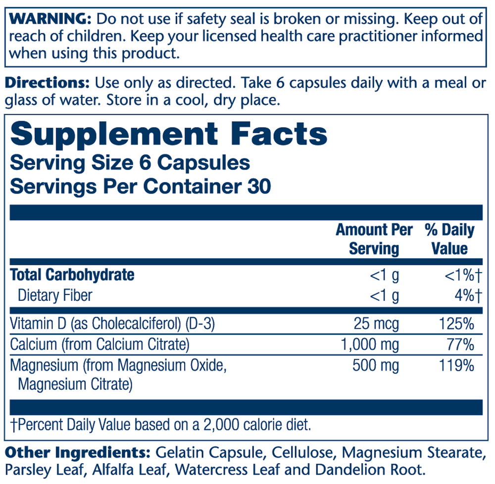 Cal Mag D-3 Citrate 2:1 Supplement Facts Label