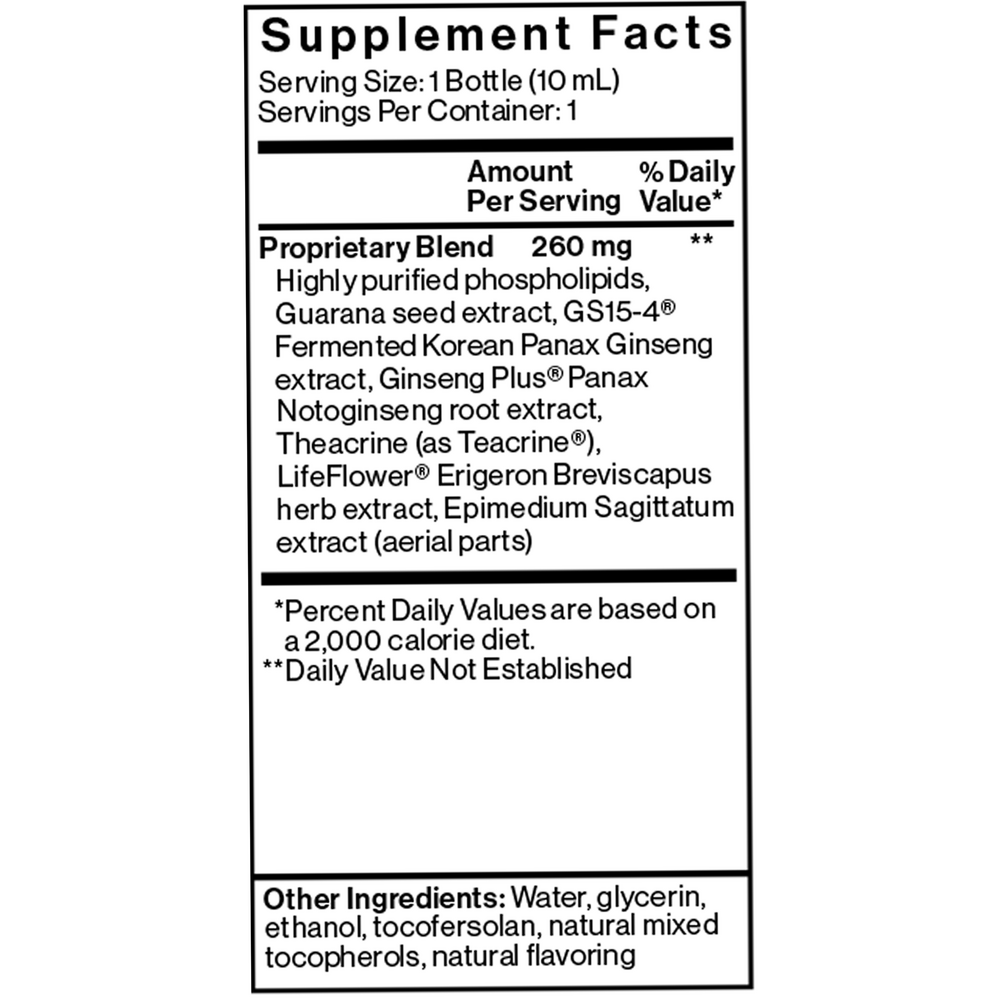 Focus + Clarity Shot 12-Pack Supplement Facts Label