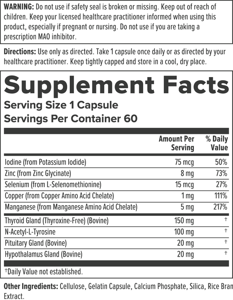 BioThyro Supplement Facts Label