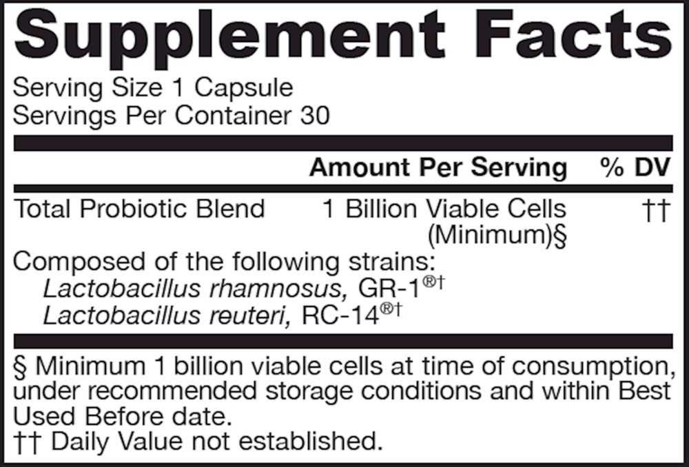 Shelf Stable Fem-Dophilus Supplement Facts Label