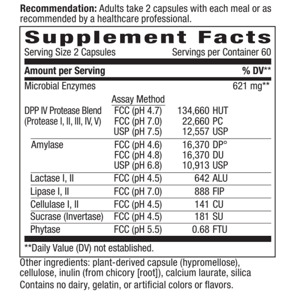 Gluten Defense™ 120 Veg Capsules Supplement Facts Label
