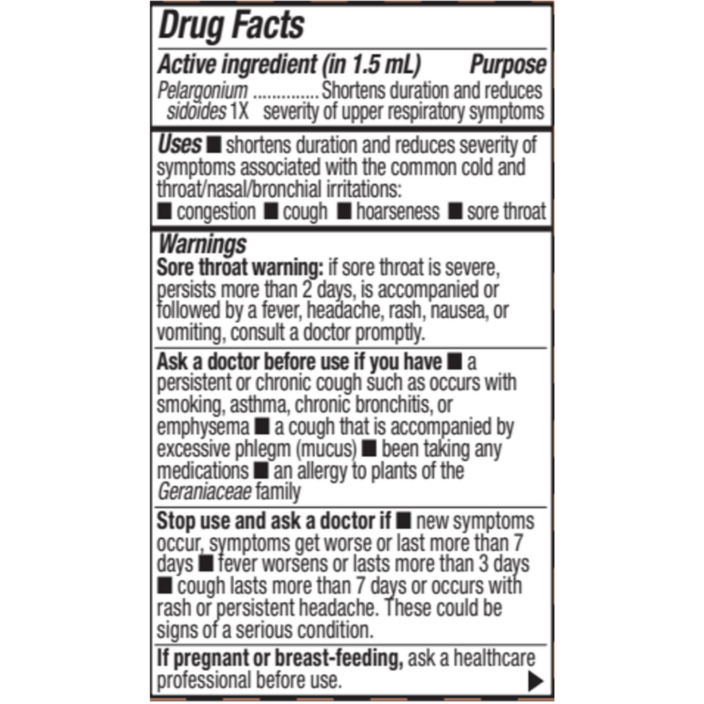Umcka ColdCare Original Drops Supplement Facts Label