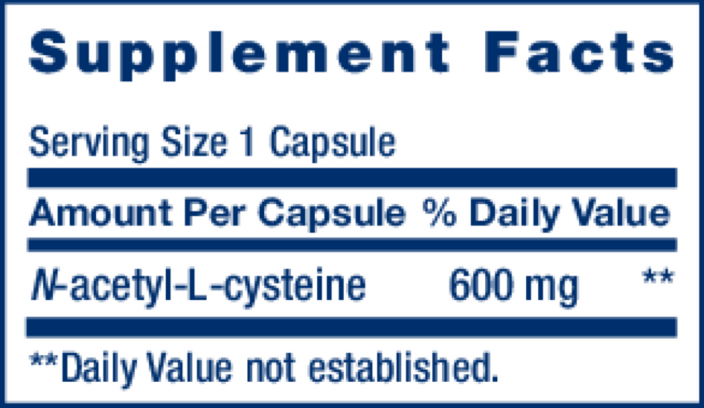 N-Acetyl-L-Cysteine Supplement Facts Label