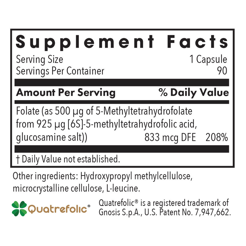 QuatreActiv® Folate Supplement Facts Label