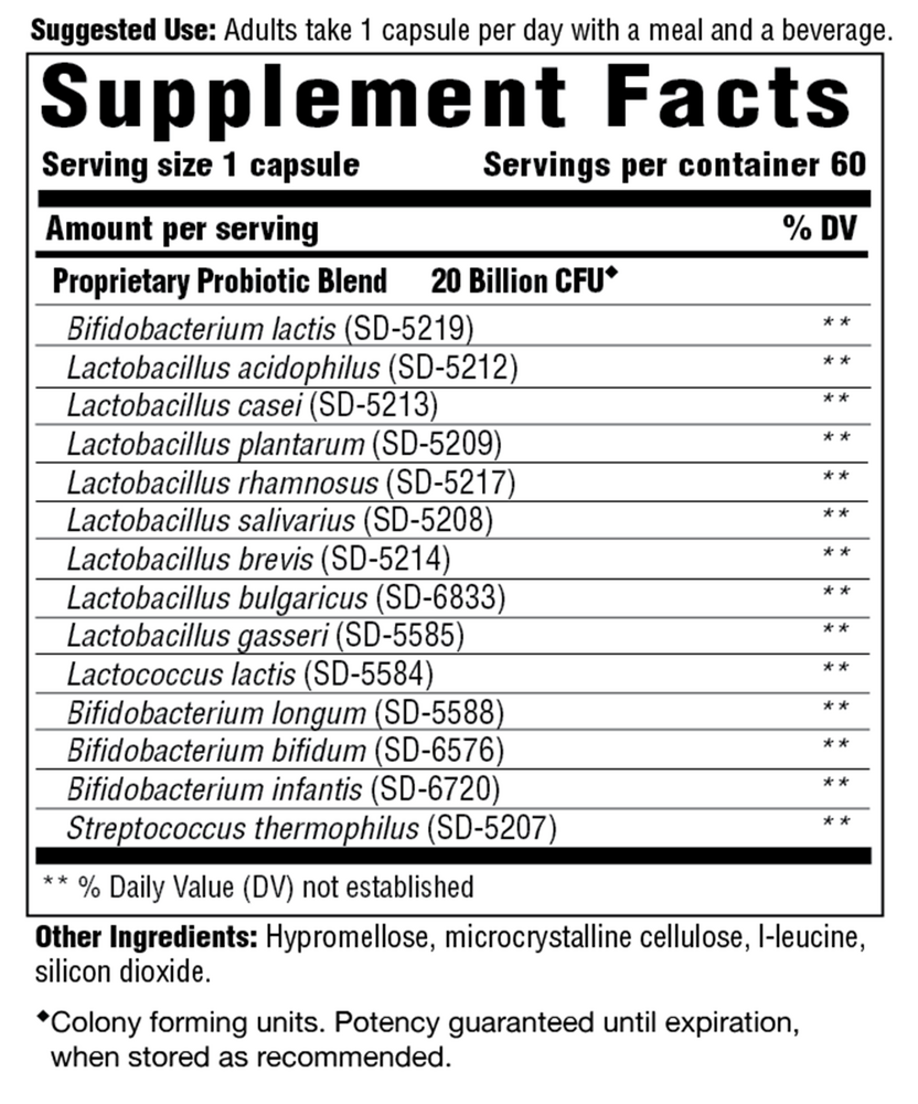 Flora 20-14 Ultra Strength 60ct Supplement Facts Label