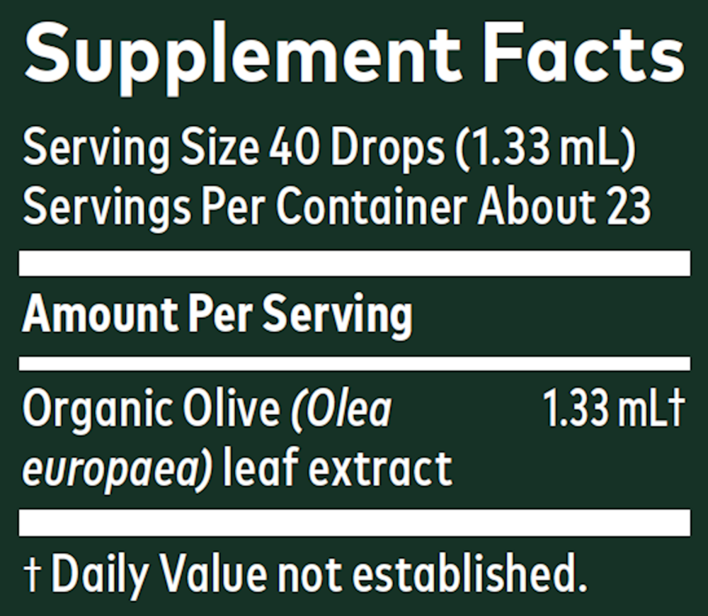 Olive Leaf Supplement Facts Label