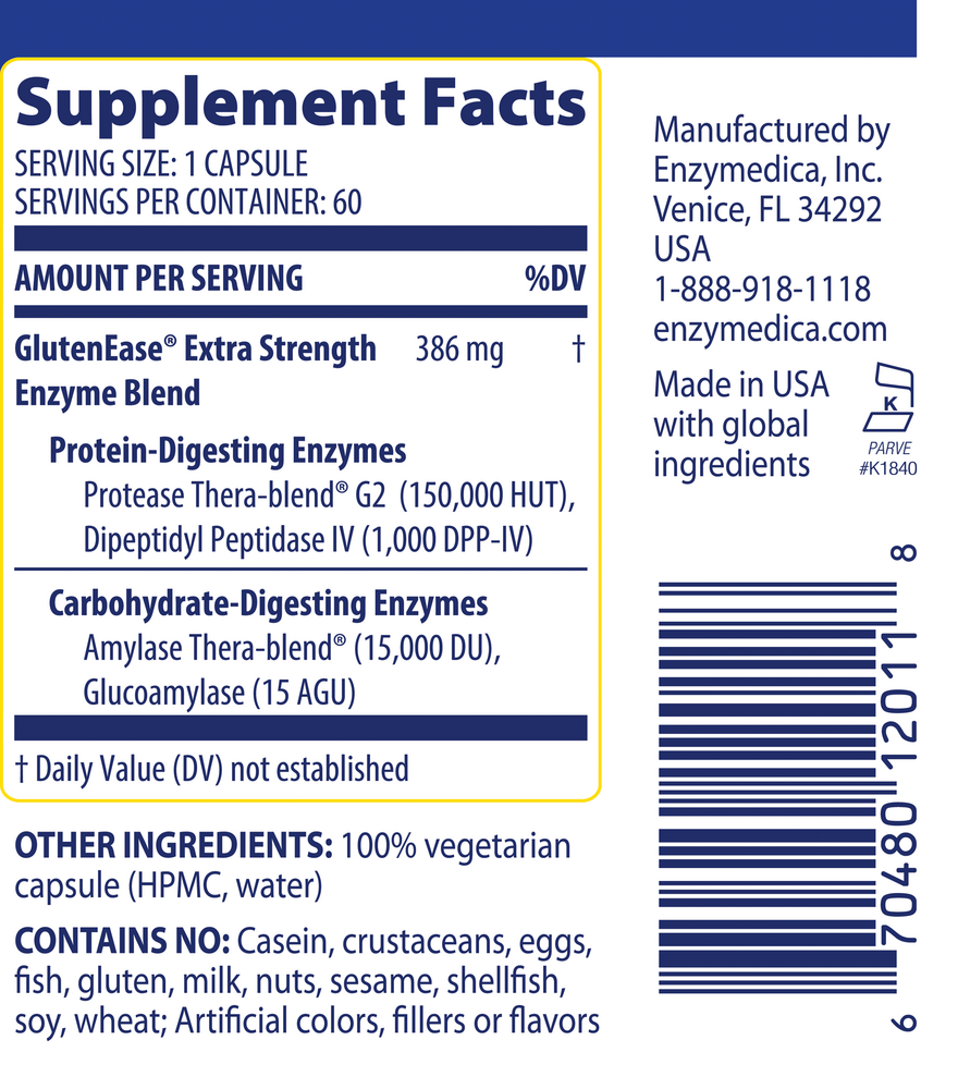 GlutenEase Extra Strength - CAPSULES Supplement Facts Label