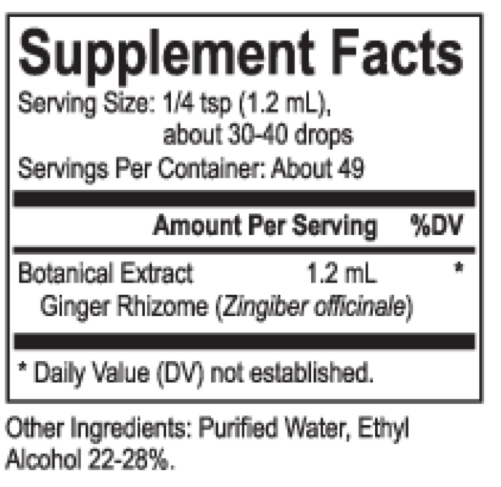 Core Ginger Supplement Facts Label