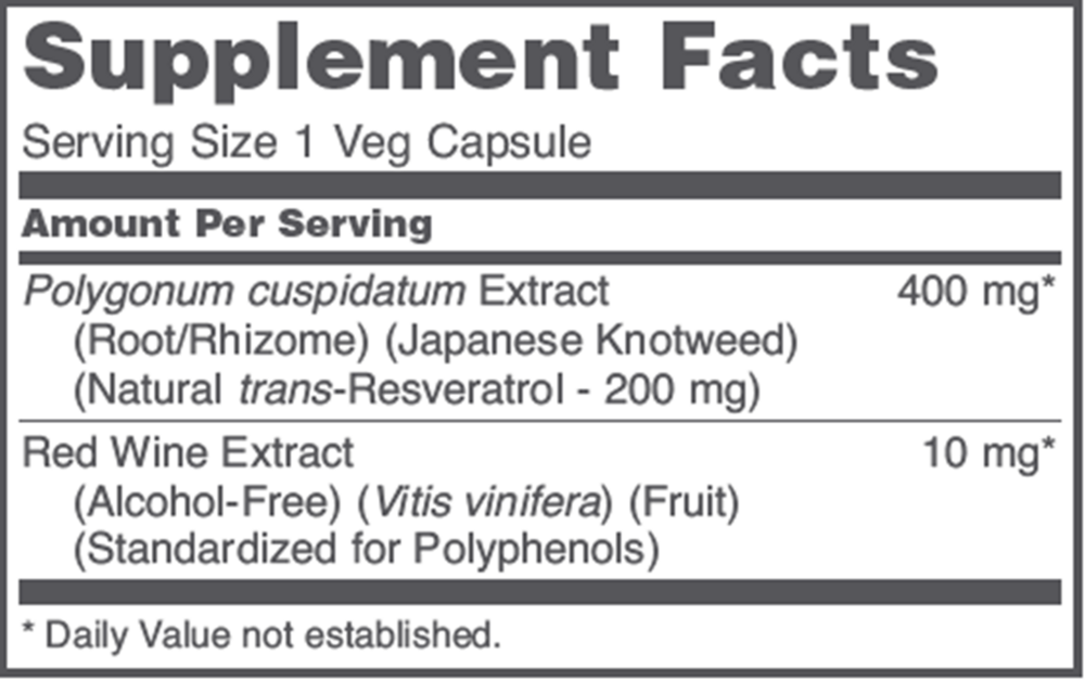 Resveratrol 200 mg Supplement Facts Label