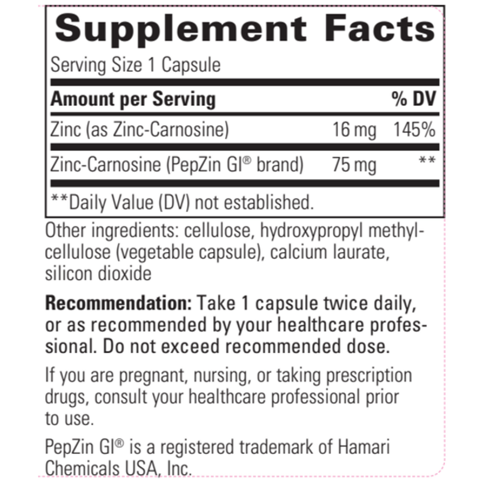 Zinc Carnosine Supplement Facts Label