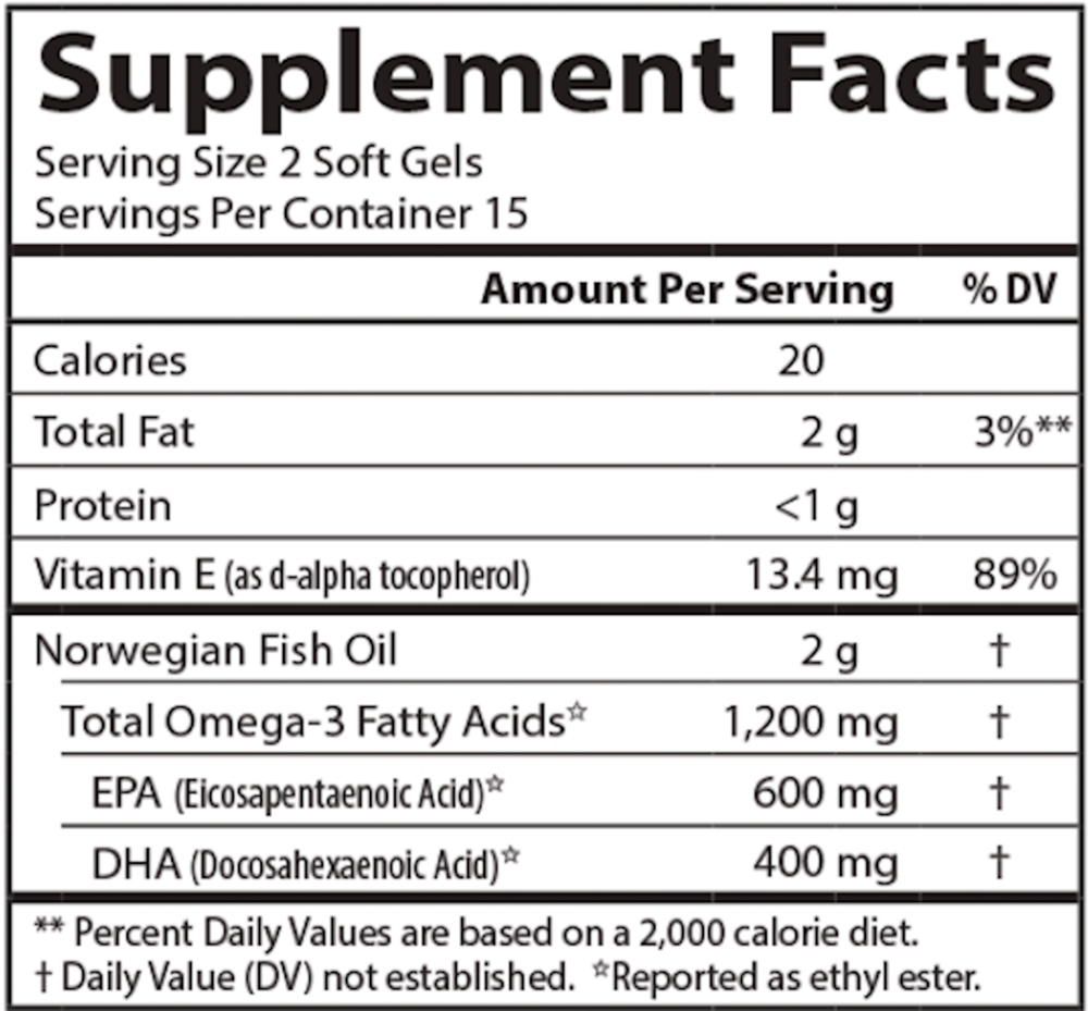 Super Omega-3 Gems 1200 mg 250 Count Supplement Facts Label