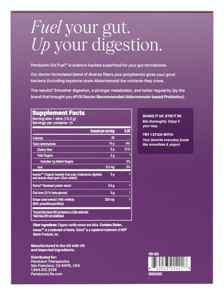 Gut Fuel Daily Prebiotic Fiber + Polyphenols Supplement Facts Label
