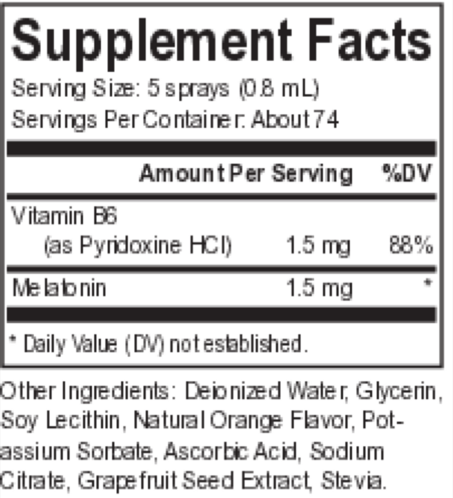 Melatonin Spray Supplement Facts Label