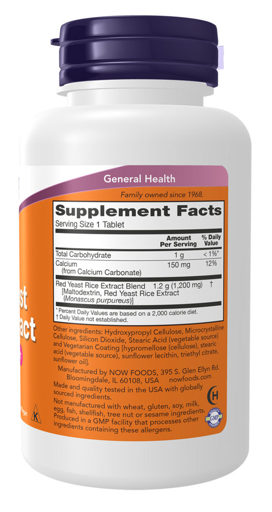 Red Yeast Rice 1200 mg - 60 Tablets Supplement Facts Label