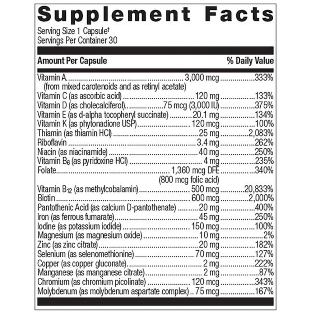 Ultra Solo with Iron Supplement Facts Label