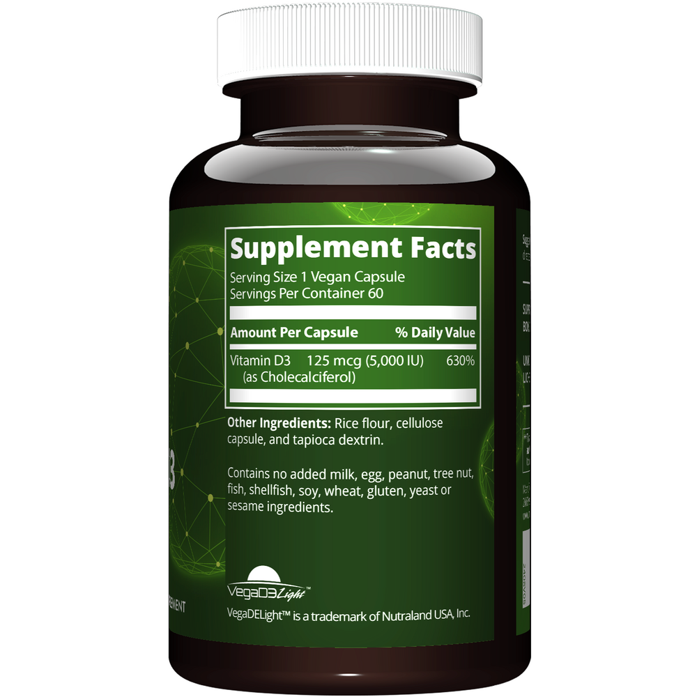Vegan Vitamin D3 5000IU Supplement Facts Label