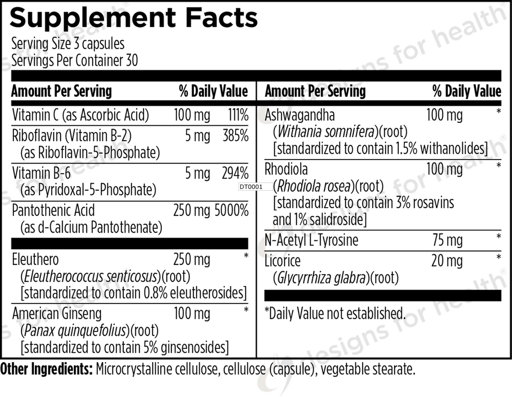 Adrenal Flow Supplement Facts Label