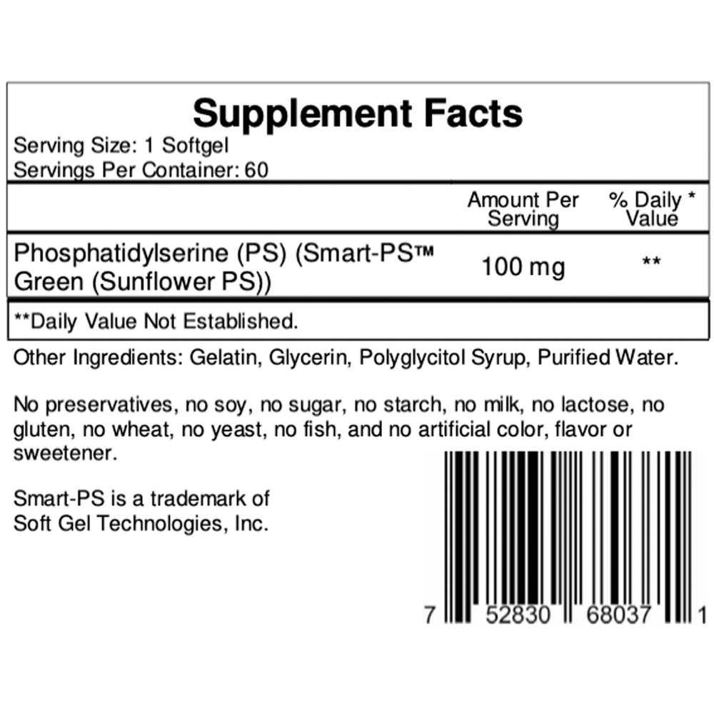 Phosphatidylserine Supplement Facts Label